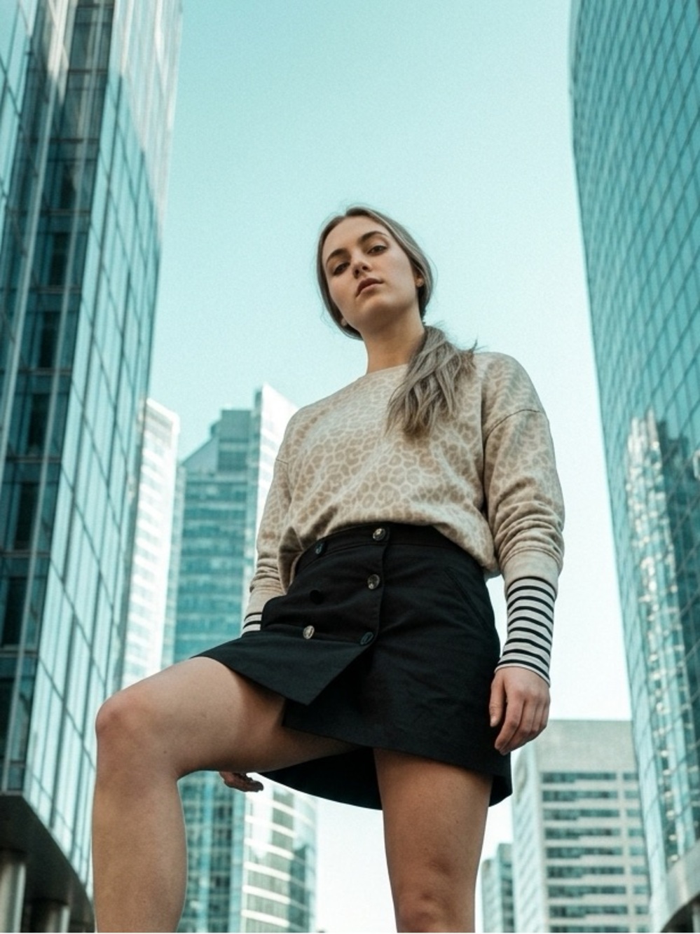 Armani Exchange Black Button-Detail Mini Skirt